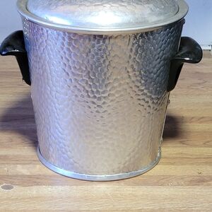 Hammered Silver Ice/ Ice Cream Bucket with Black Handles 1930s